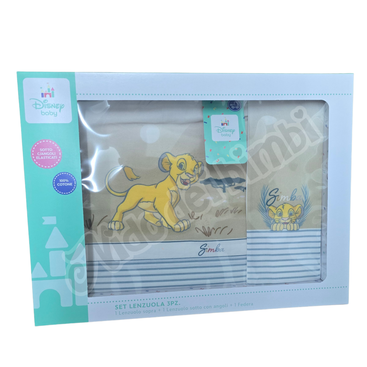 Disney Set Lenzuola Simba Re Leone 3 pz per Culla/Carrozzina