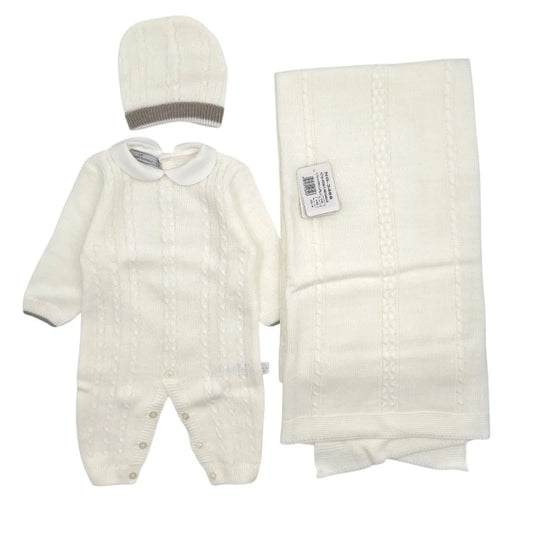 Nazareno Gabrielli Set 3pz Neonato Smacchinato - Tutina 1/3 mesi +Coperta+Cappello NG3488