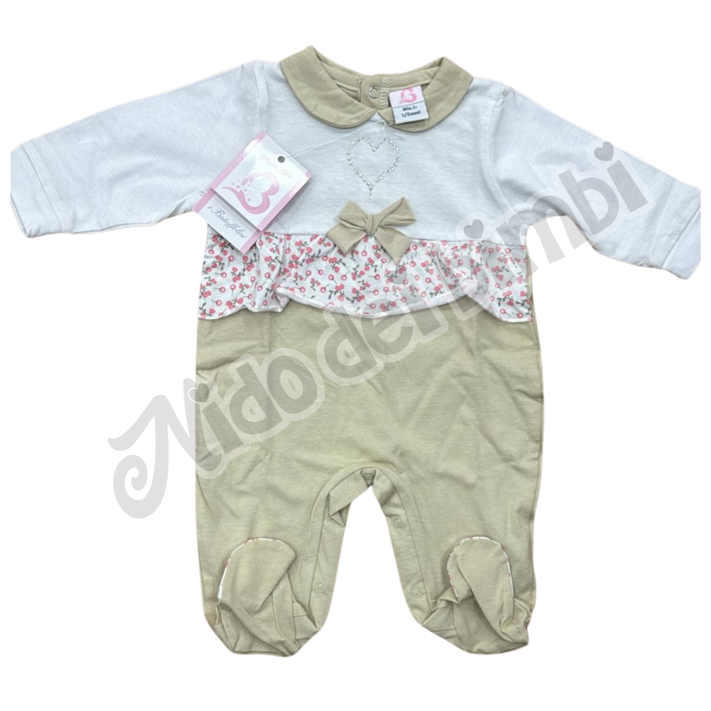 Batuffolini Tutina Jersey Bianco/Rosa/Beige 1/3 mesi 100% Cotone