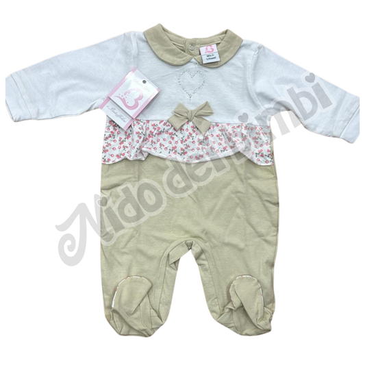Batuffolini Tutina Jersey Bianco/Rosa/Beige 1/3 mesi 100% Cotone