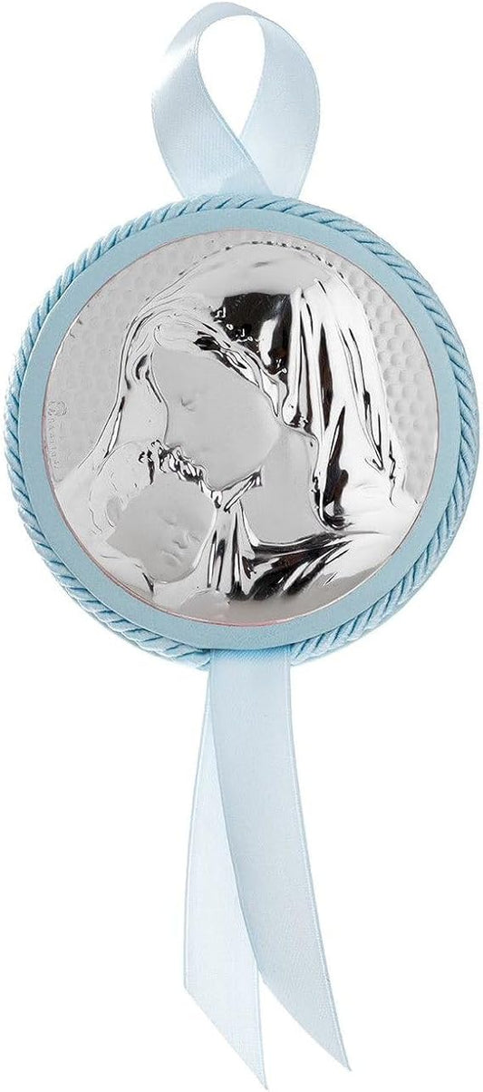 Capoculla Neonato Regalo per Nascita Bimba Bimbo, Medaglione Culla Neonato, Coccarda per Carrozzina Portafortuna Neonato, Disponibile in Due Disegni e Vari Colori