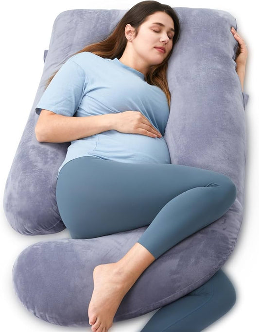 Momcozy Cuscino Gravidanza in Velluto – Cuscino a Forma di U per Dormire in Gravidanza 145cm, Supporto per Schiena, Pancia, Gambe e Fianchi – Cuscino Gravidanza per Dormire Laterale