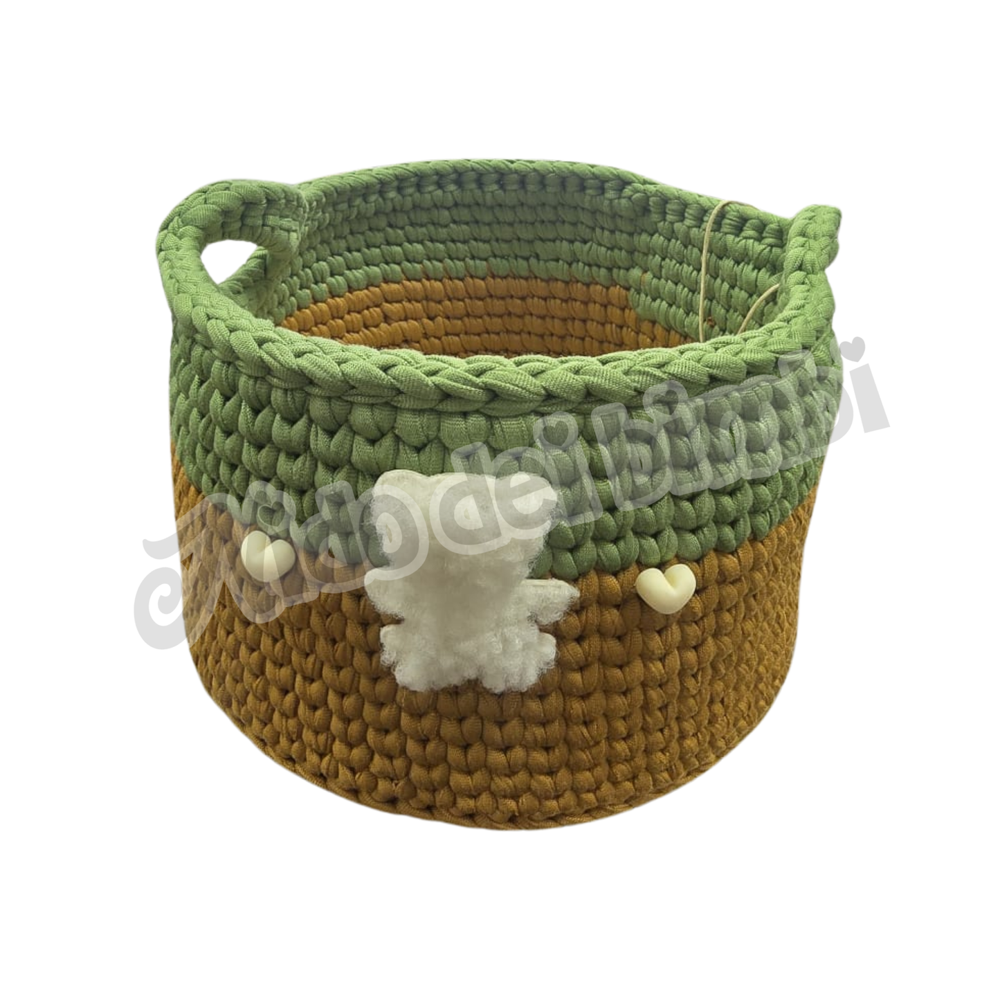 Cesto personalizzabile con nome - Orsetto - Verde-camel