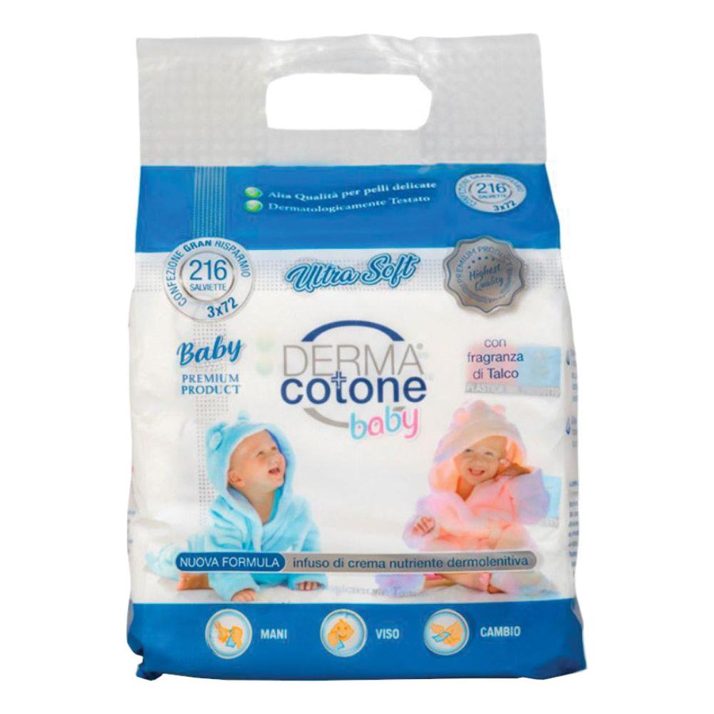 Dermacotone Tris Baby Salviette con fragranza di Talco - Confezione Gran Risparmio 3x72 pz