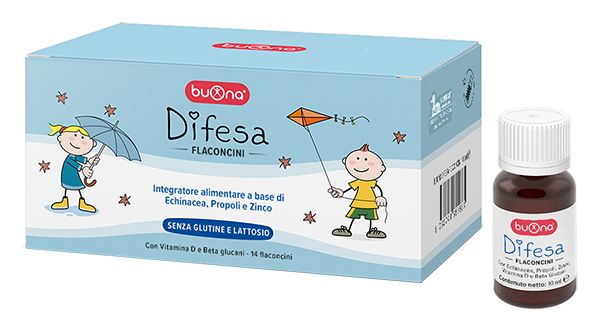 Buona Difesa Flaconcini - Integratore Alimentare a base di Echinacea, Propoli e Zinco - senza glutine e lattosio - con Vitamina D e Beta glucani - 14 Flaconcini