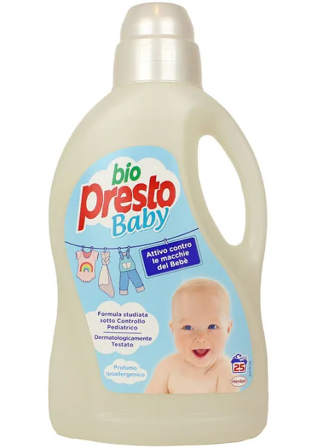 Bio presto baby detersivo bucato a mano e lavatrice liquido capi delicati dei bambini 25 lavaggi 1,5 litri