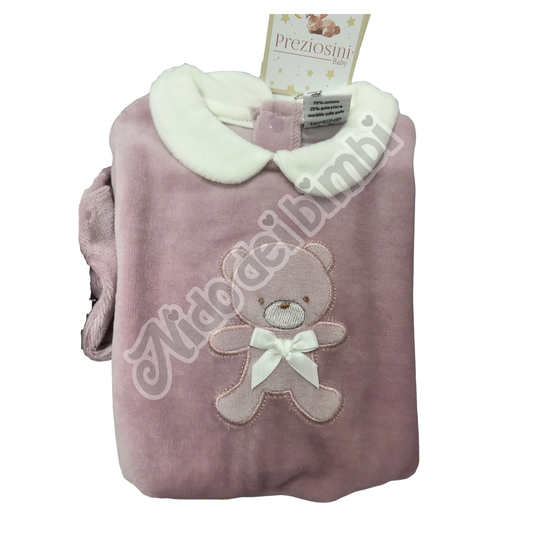 Preziosini Baby - Tutina in ciniglia Orsetto fiocco
