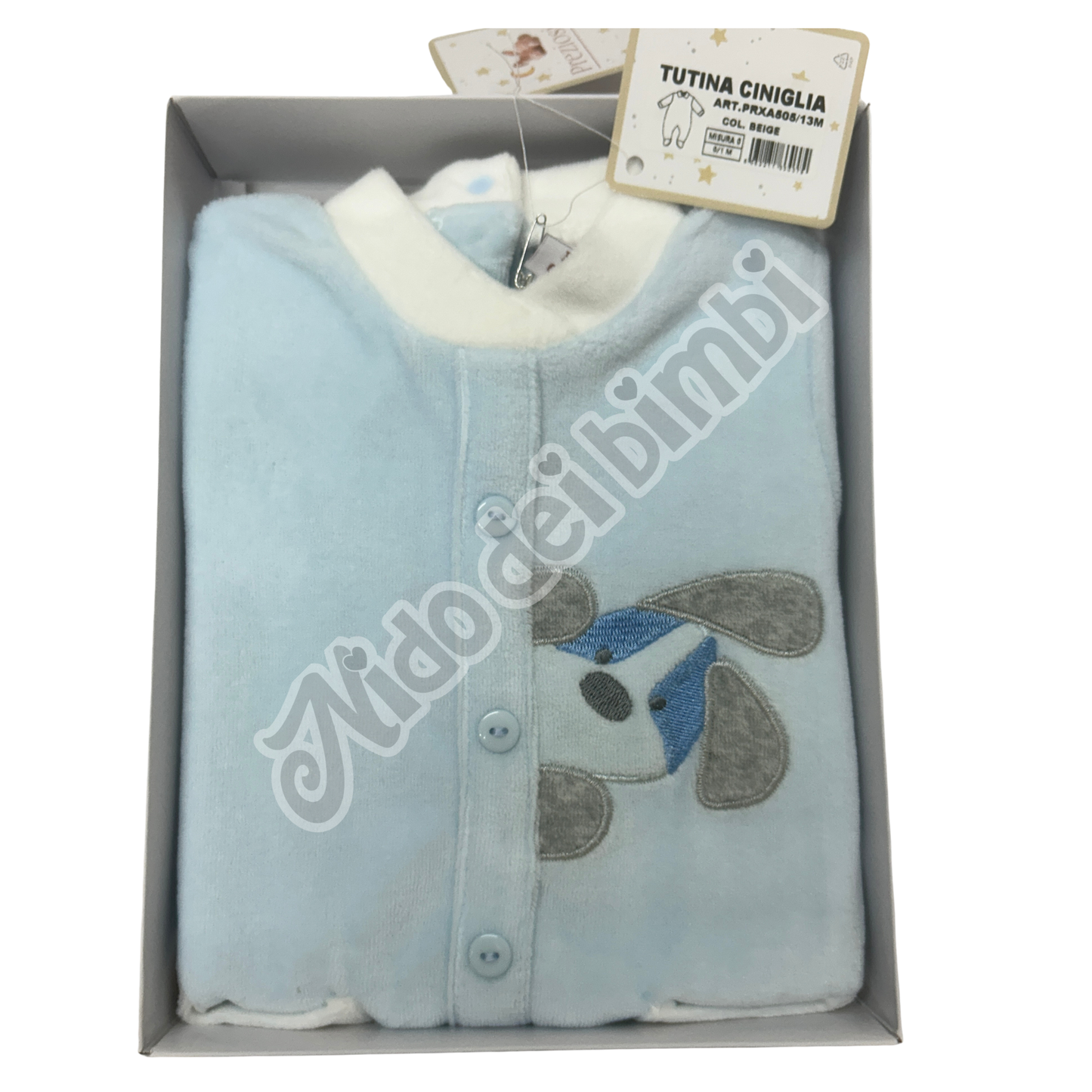 Preziosini Baby Tutina in ciniglia Cane col.Azzurro