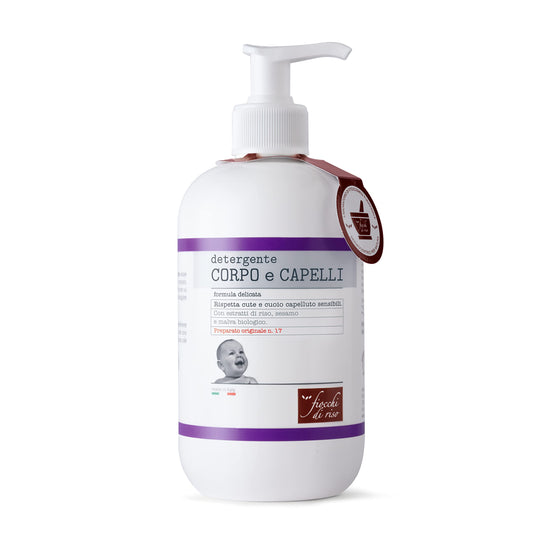 Fiocchi di Riso Detergente Corpo e Capelli aroma estratti di riso, sesamo e malva biologico 400 ml