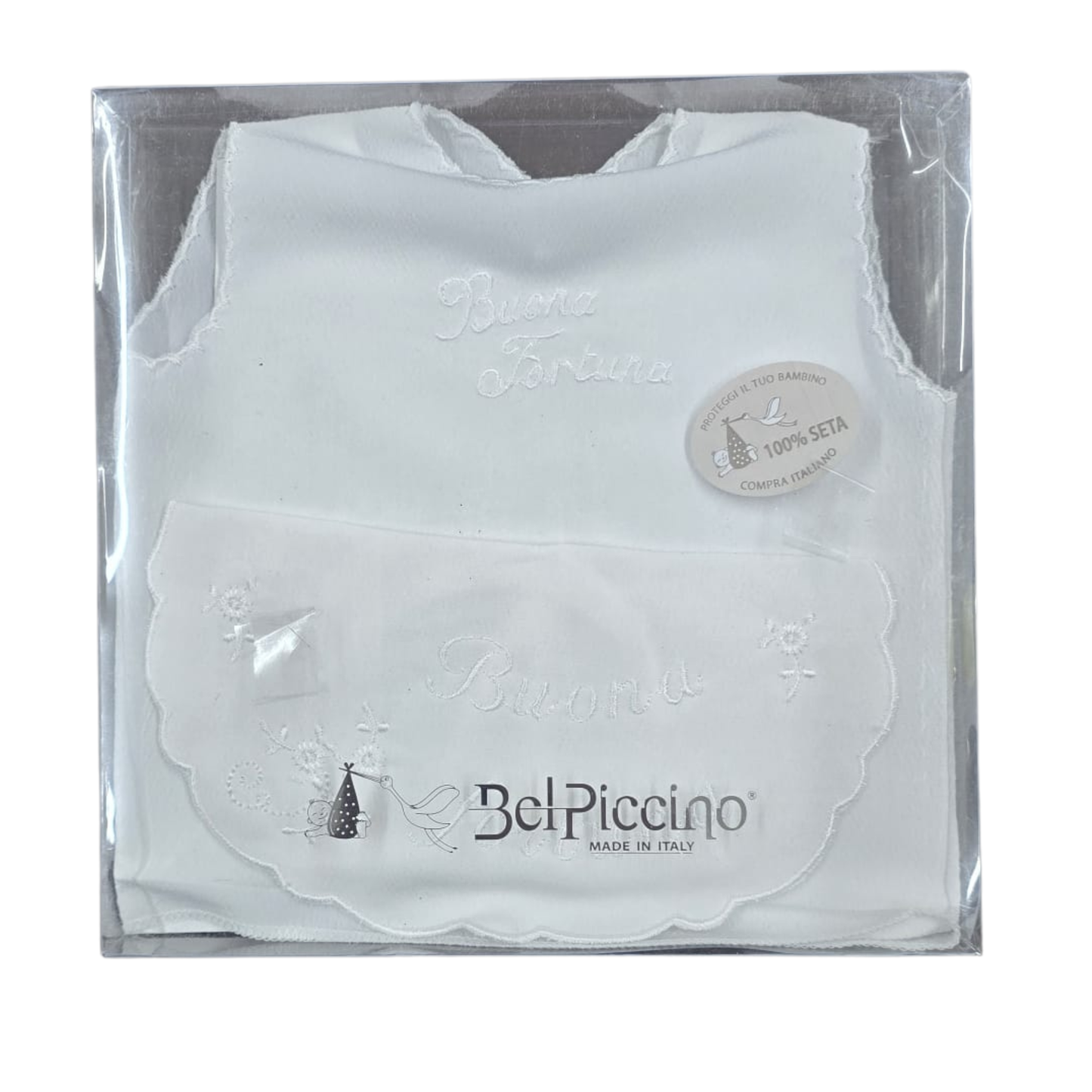 Bel Piccino Set Camicino della fortuna + Bavetta 100% Seta
