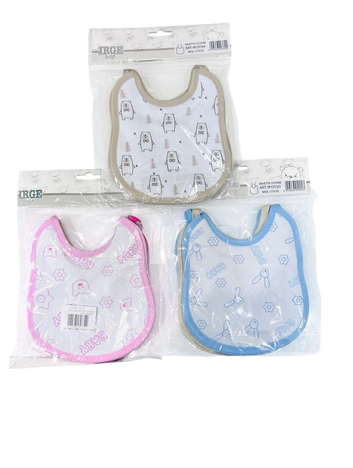 Irge Baby Set 6 Bavette in Cotone con laccetti 15x17 cm - Vari colori