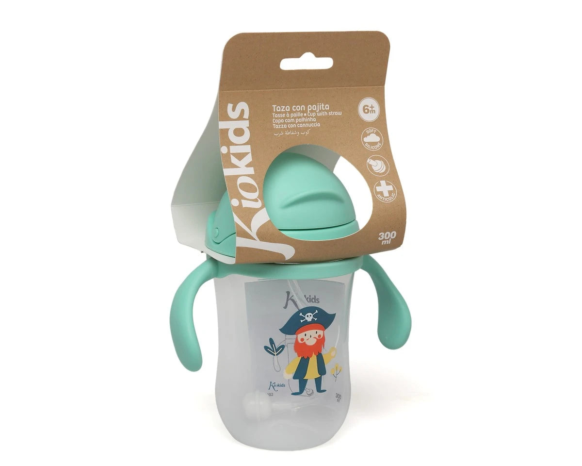 Kiokids tazza cannuccia apprendimento verde 300ml