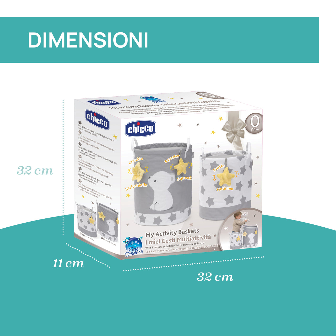 Chicco I miei Cesti Multiattività - con 3 attività sensoriali: effetto scricchiolio, squeaker e tintinnio