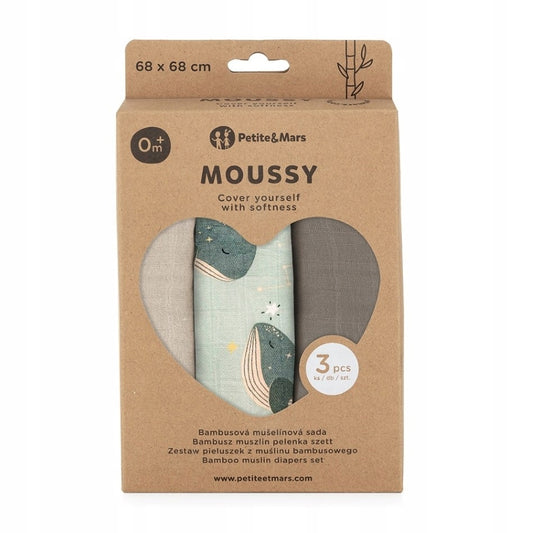 Petite&Mars Moussy 3 pz Mussole 68x68 cm 70% Bambù 30% Cotone