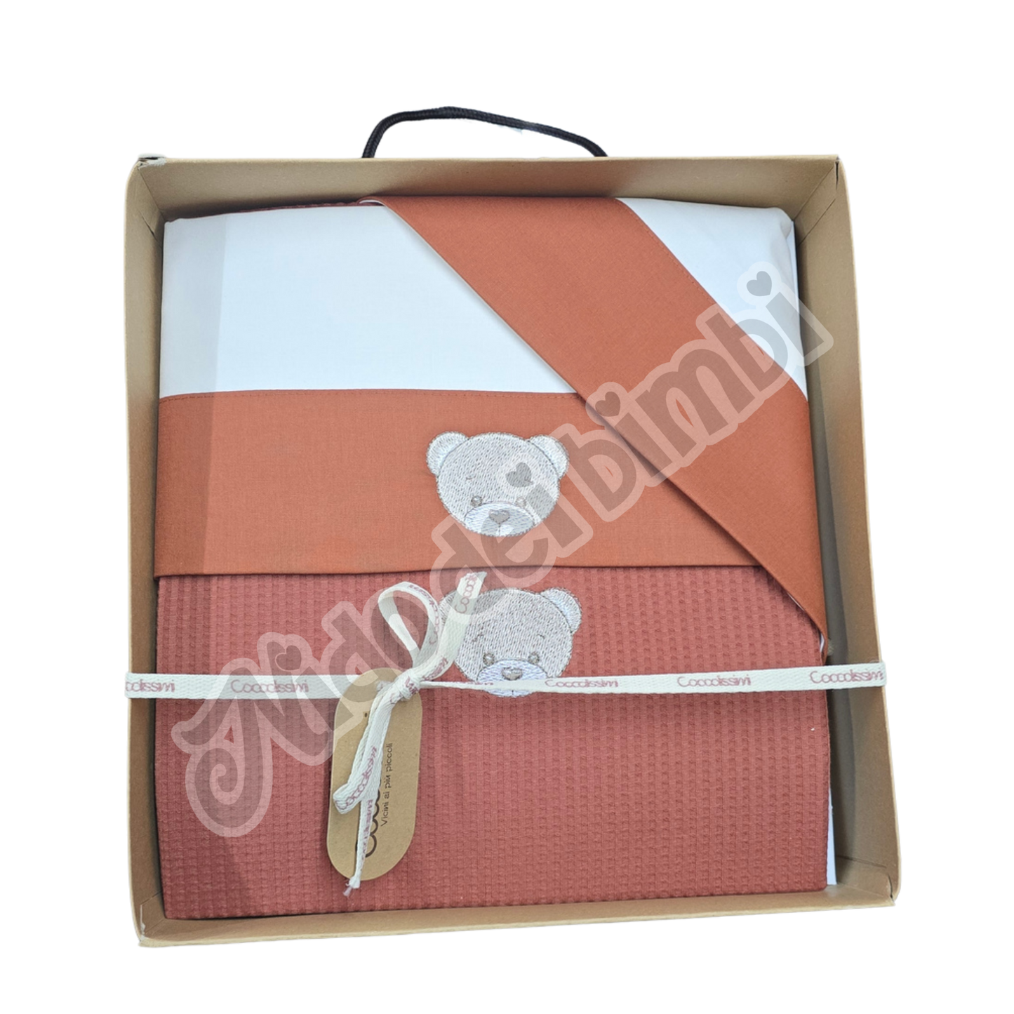 Coccolissimi Copertina Waffle + Lenzuola 3 pz Carrozzina Serie Teddy Terracotta - 70x90 cm