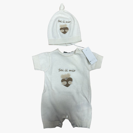 Nanan Pagliaccetto Filo c/Orso Bianco 1 mese + Berretta Filo c/nodo Bianco Tg 1