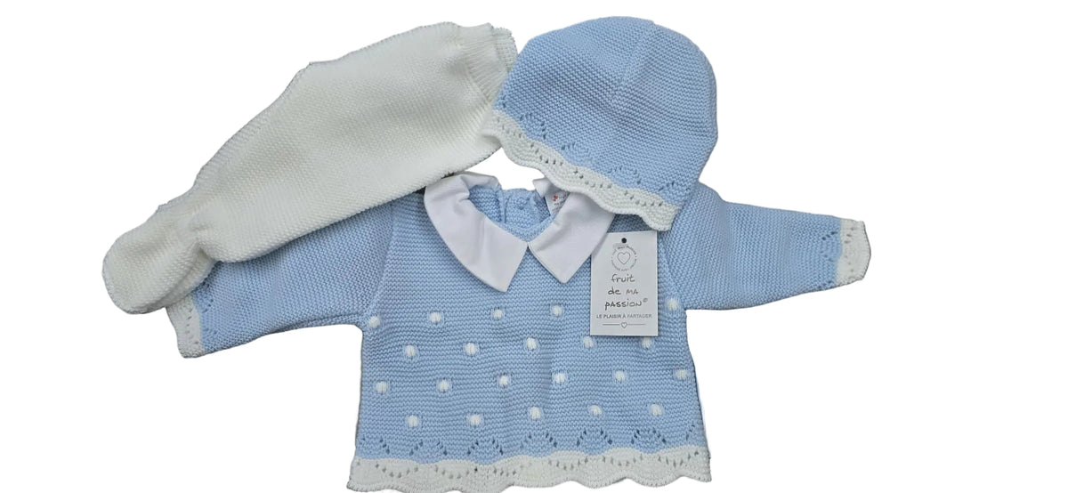 Fruit de ma Passion - Completo 3 pezzi Invernale REF.1868 - Maglia + Pantalone + Cappellino 100% Acrilico