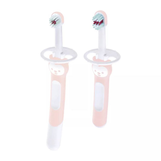 MAM Baby's Brush (Set da 2), Spazzolino denti bambini 6+ mesi con impugnatura antiscivolo, Spazzolino setole morbide per i primi dentini, Neonato accessori utili con anello di sicurezza gola