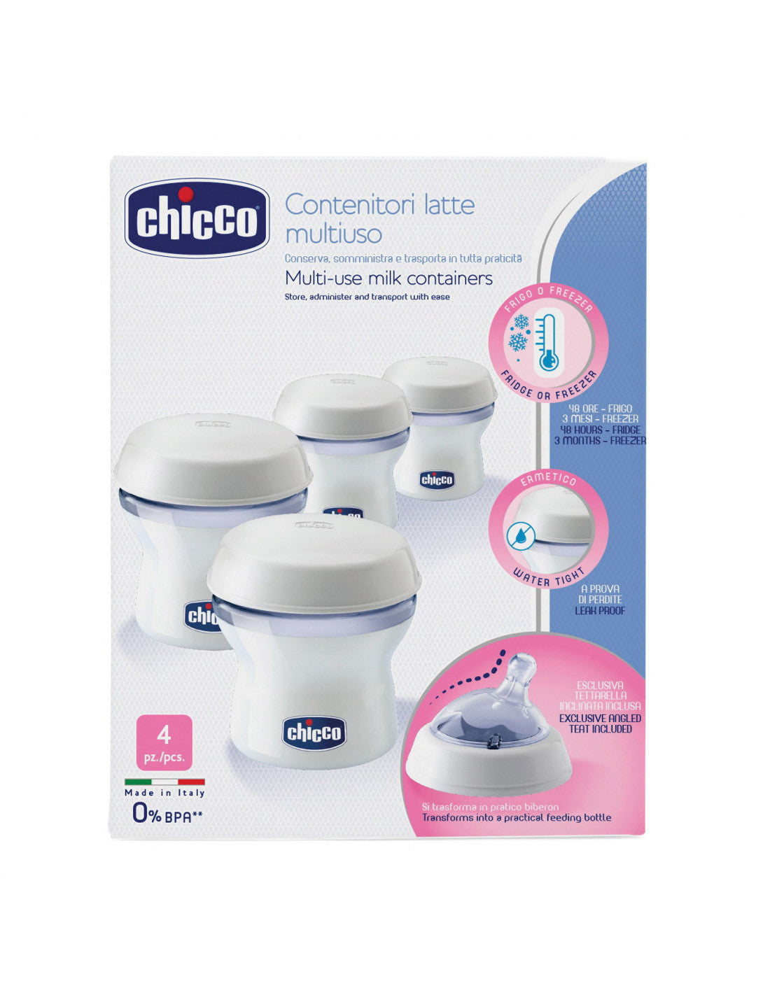 Chicco Contenitori latte multiuso - 4 pz da 150 ml - con 1 Tettarella inclusa