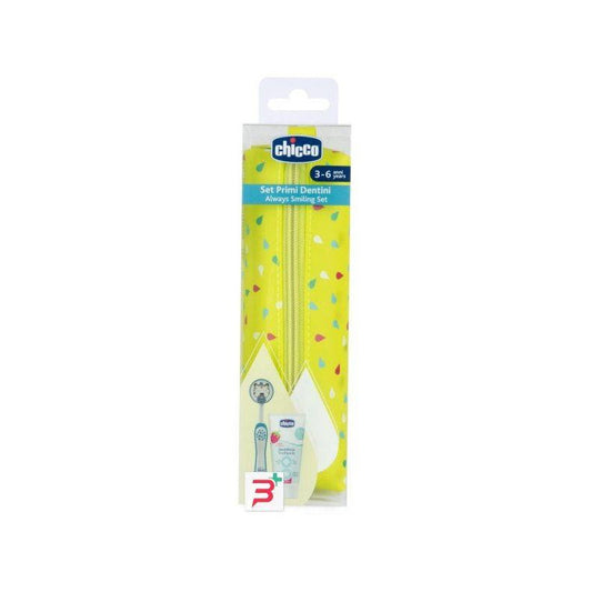 Chicco Set Primi Dentini - Spazzolinoz dentifricio e Custodia - 3/6 anni