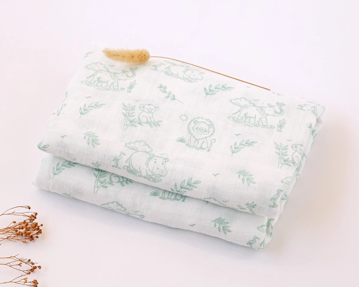 Kiokids Mussola con stampa giungla salvia 120x120cm