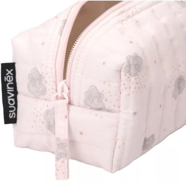 Suavinex Set Baby Care Essential - Neceser in tessuto rosa con 4 prodotti
