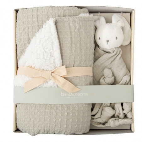 Bimbidreams Set regalo (coperta waffle/corallo + doudou) 100% Cotone