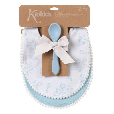 Kiokids Set 2 Bavaglini e 1 Cucchiaio in Silicone 100%