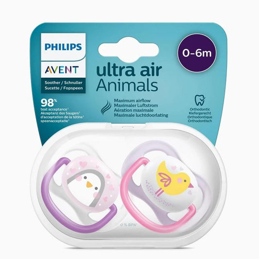 Avent Philips - 2 Succhietti Ultra Air Animals 0-6 mesi - Tettarelle Ortodontiche