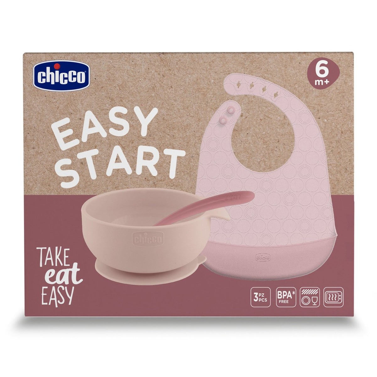 Chicco Easy Start Set Pappa Svezzamento in Silicone 3 pz - Bavaglino - Cucchiaino - Ciotola
