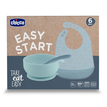 Chicco Easy Start Set Pappa Svezzamento in Silicone 3 pz - Bavaglino - Cucchiaino - Ciotola