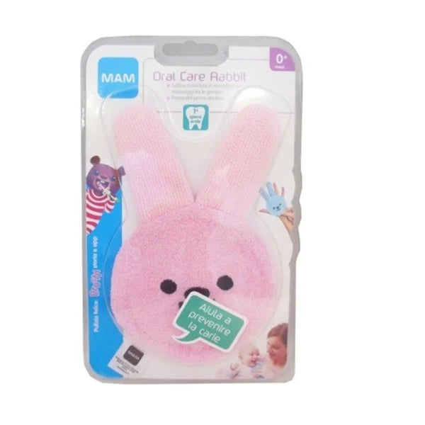 Mam Oral Care Rabbit Soffice materiale in microfibra per pulire e massaggiare le gengive 0m+