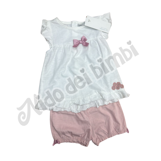 Mini Birba Completo Maglia + Pantaloncino Bianco/Rosa