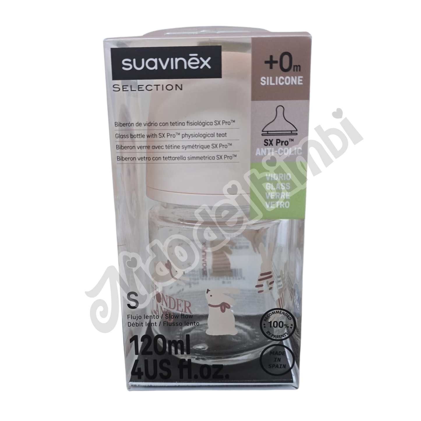 Suavinex Selection - Biberon in vetro 120 ml - Flusso Lento 0m+