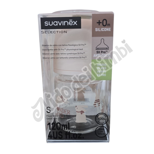 Suavinex Selection - Biberon in vetro 120 ml - Flusso Lento 0m+