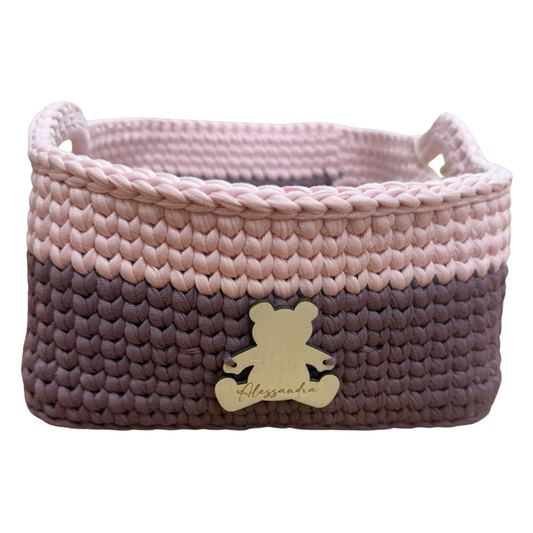 Cesto personalizzabile con nome - Orsetto - Rosa