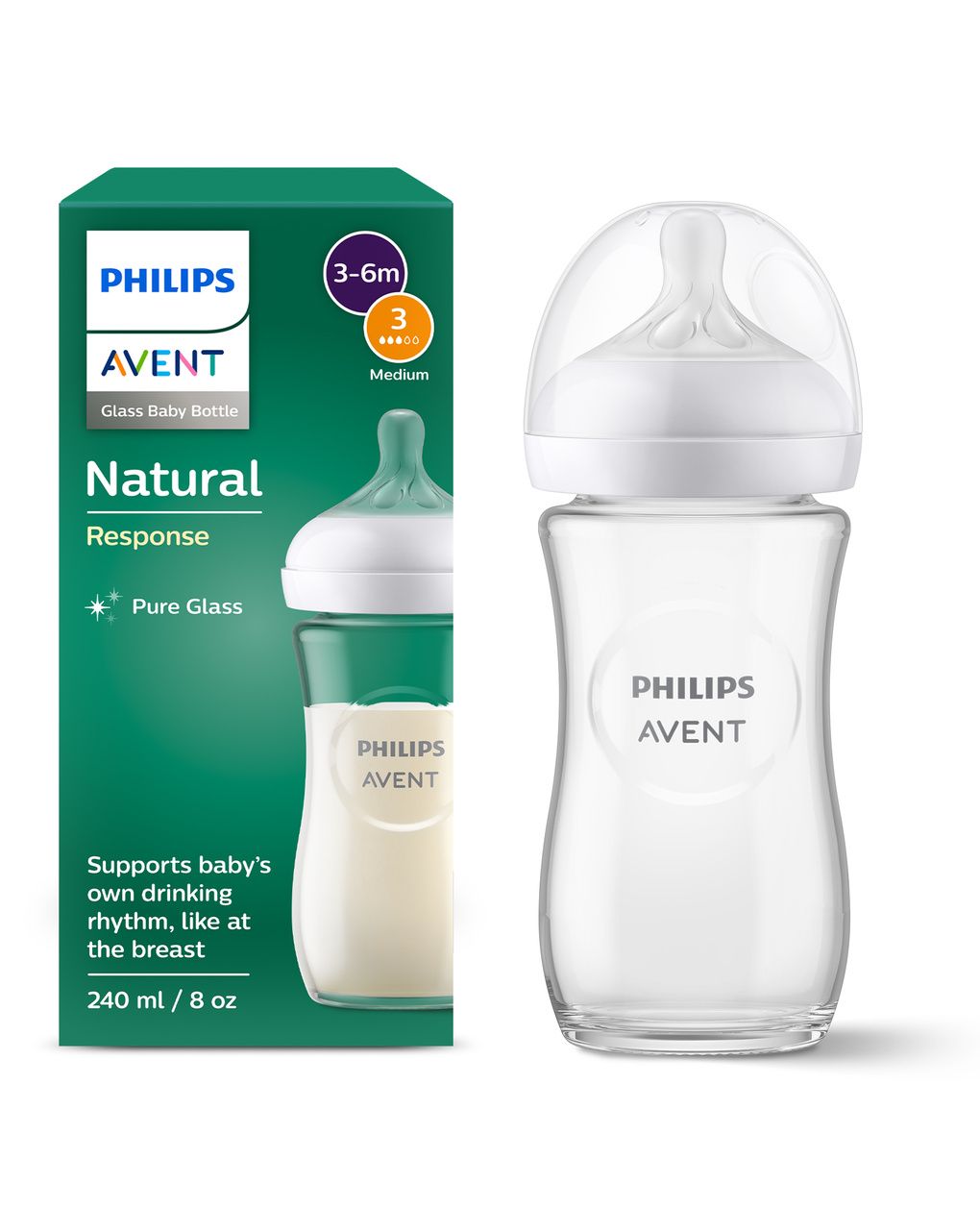 Avent Philips Biberon Natural Response Vetro 3-6m 240ml