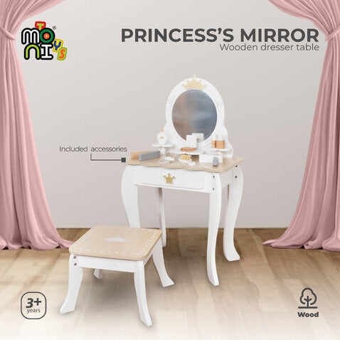 Moni Toys Tavolo Specchiera Principessa in legno con accessori inclusi
