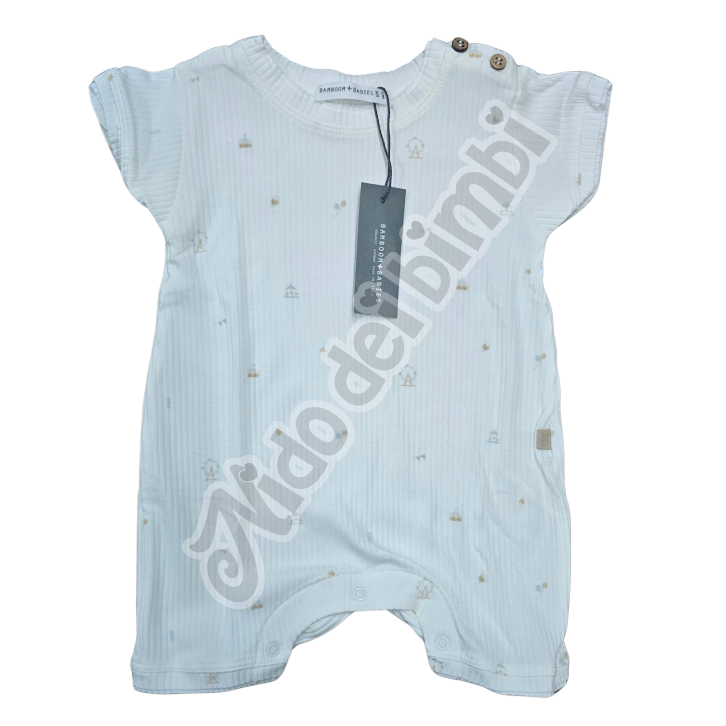 PROMO -40% Bamboom - Tuta con stampa in bambù organico - Bianco Print Circus - 6 mesi