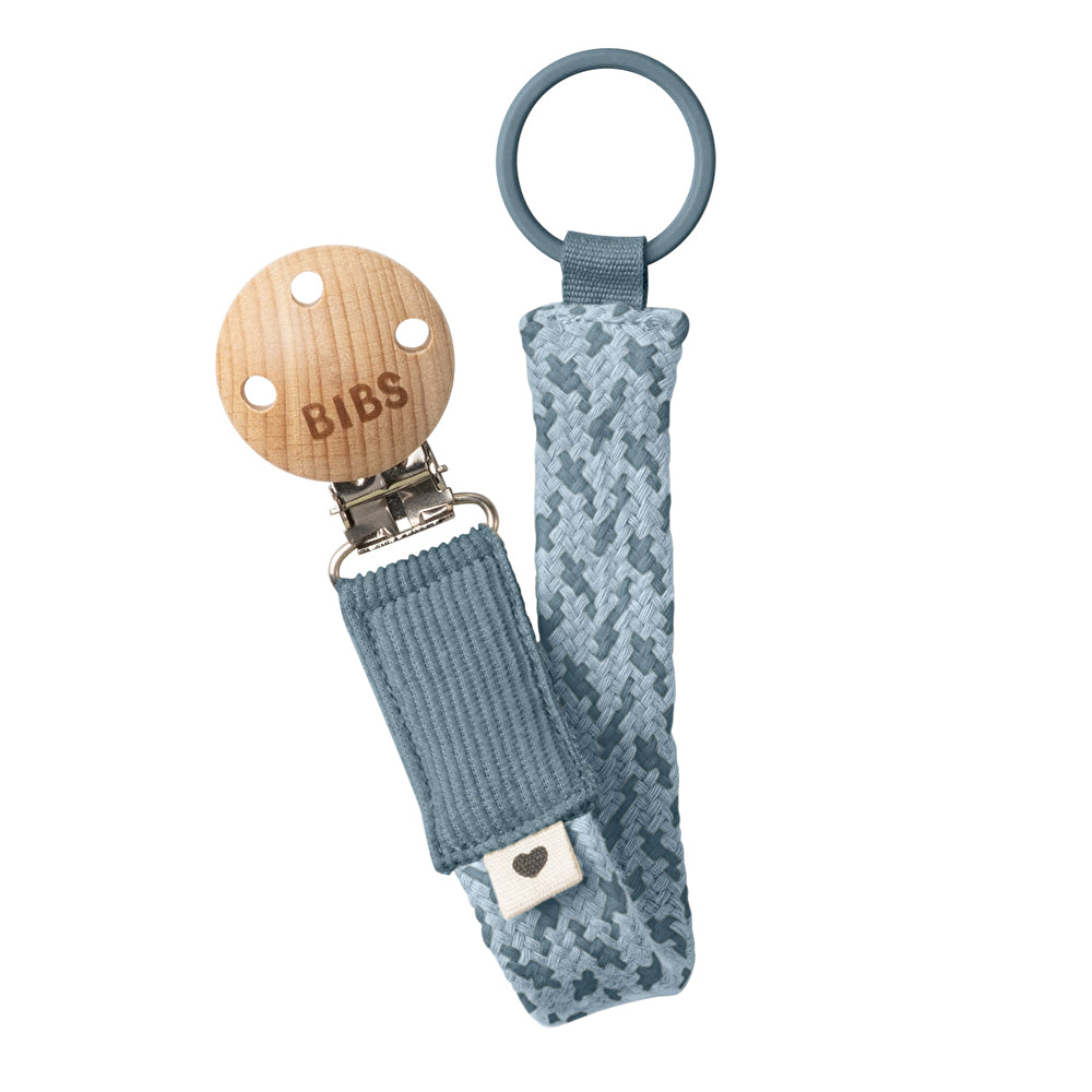 Bibs Pacifier Clip in legno e fettuccia intrecciata Cotone 100% -