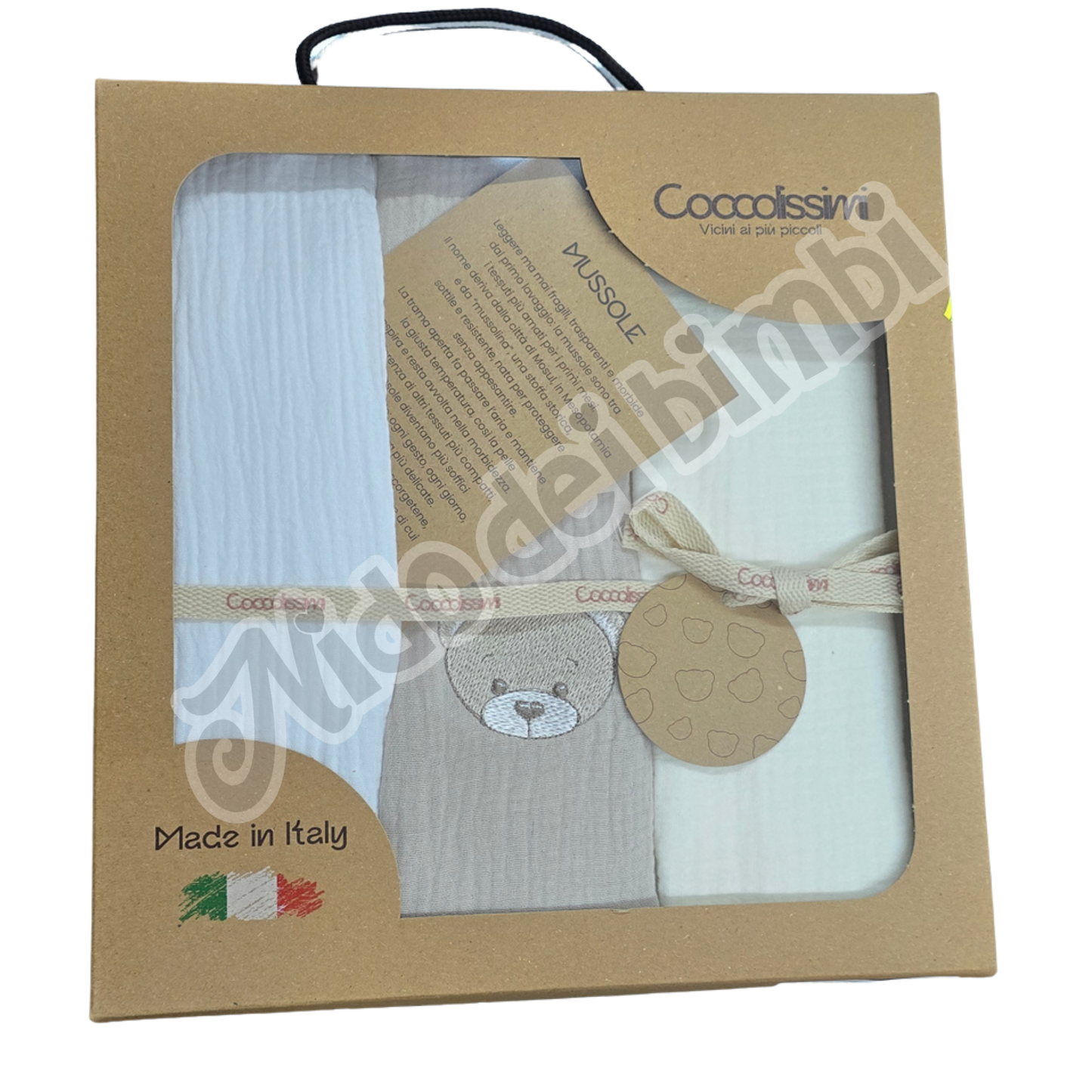 Coccolissimi Tris di Mussole Serie Teddy 70x70 cm 100% Cotone