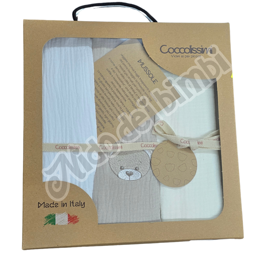 Coccolissimi Tris di Mussole Serie Teddy 70x70 cm 100% Cotone