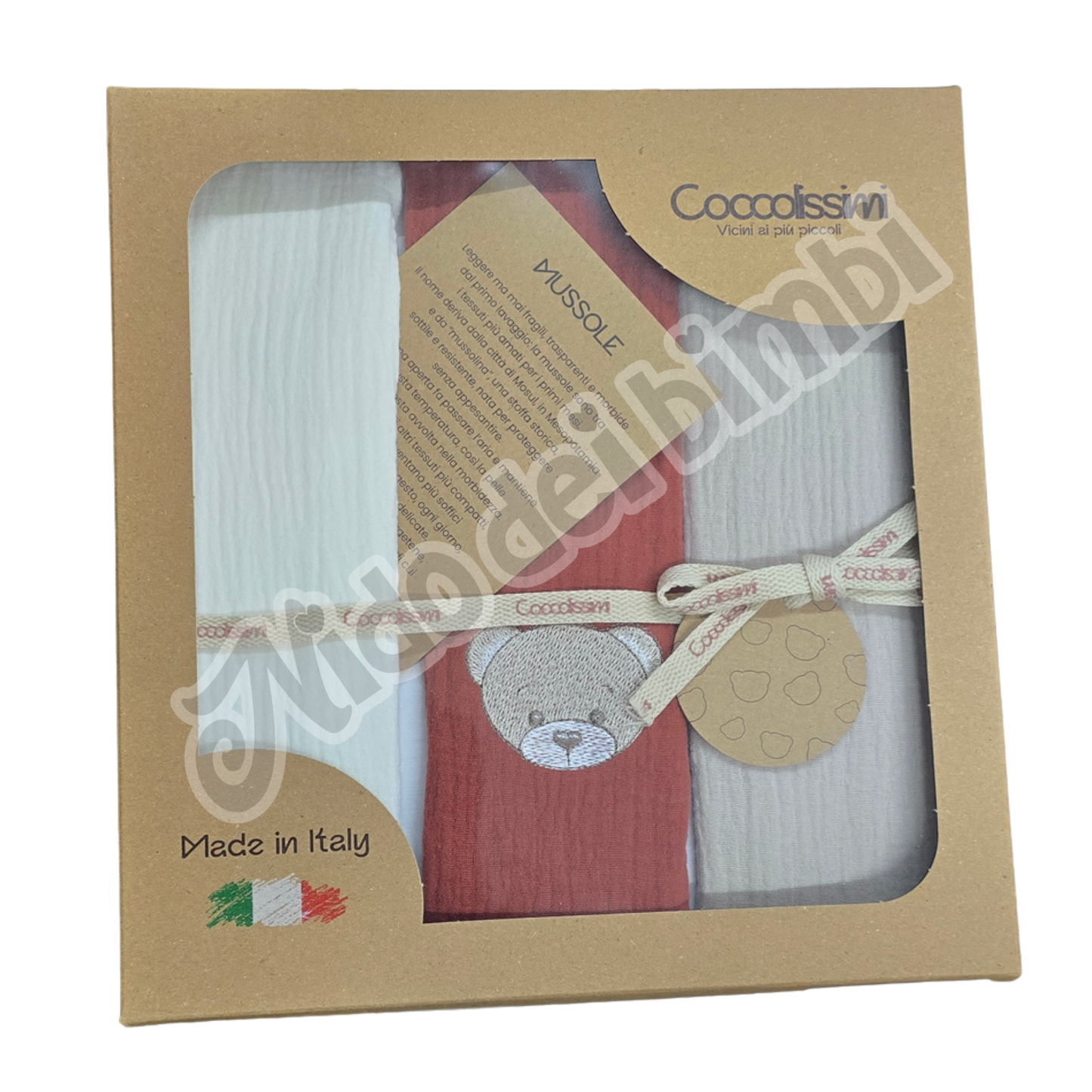 Coccolissimi Tris di Mussole Serie Teddy 70x70 cm 100% Cotone
