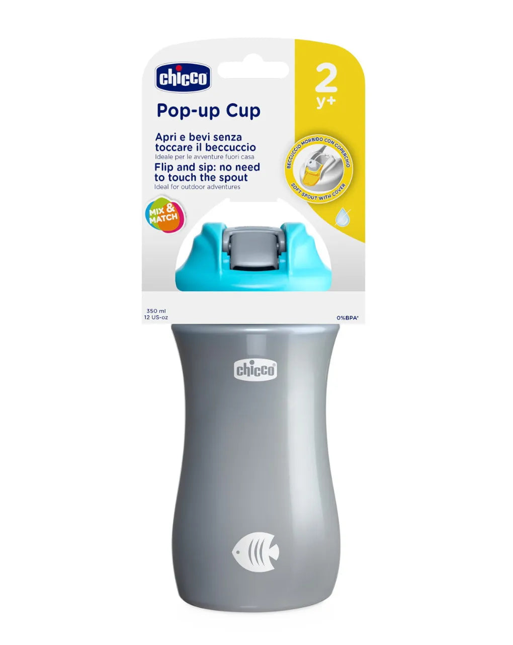 Chicco Pop-up Cup - Tazza Apri e bevi senza toccare il beccuccio - 2a+ 350 ml