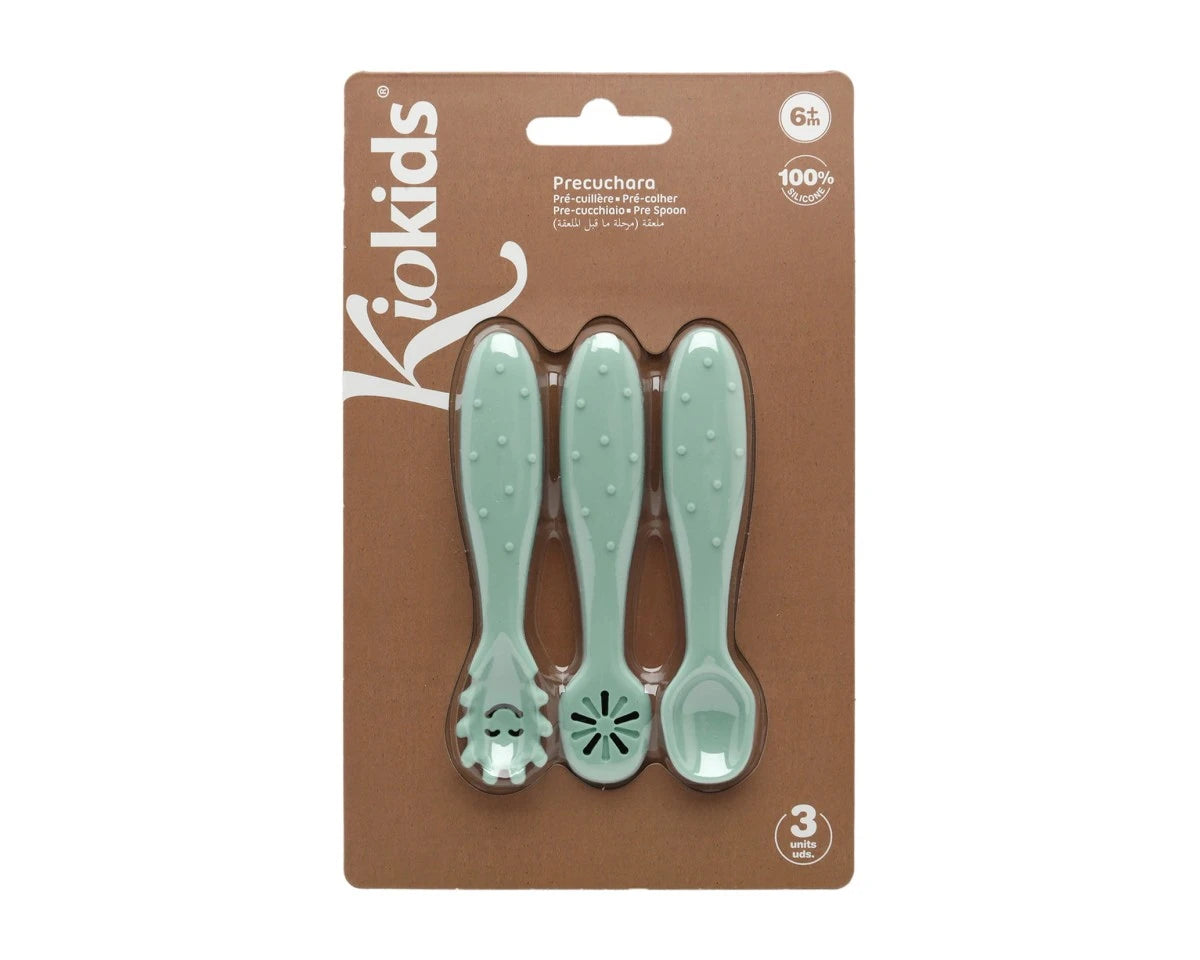 Kiokids Set 3 Cucchiaini in morbido Silicone Verde 6m+