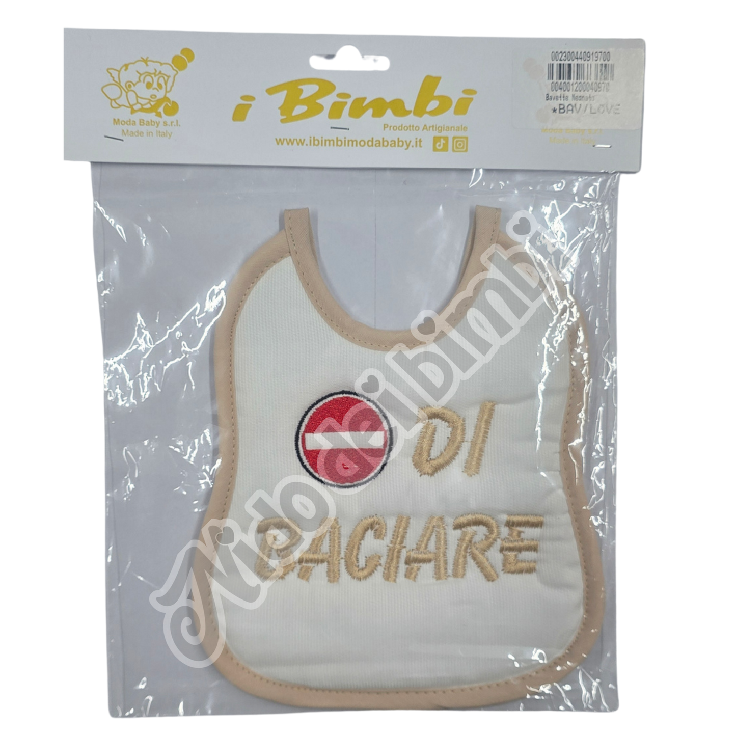 Bavetta neonato con scritta "Divieto di baciare"