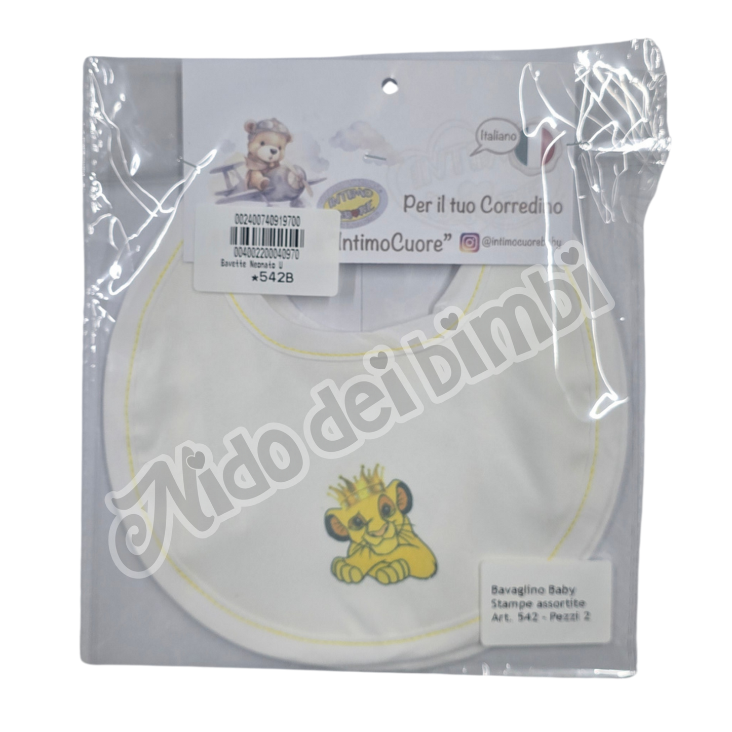 Set Bavette Neonato 2 pz Minù/Re Leone