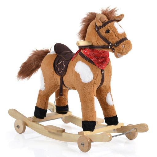 Moni Toys Cavallo a Dondolo a Peluche con ruote, melodie e verso