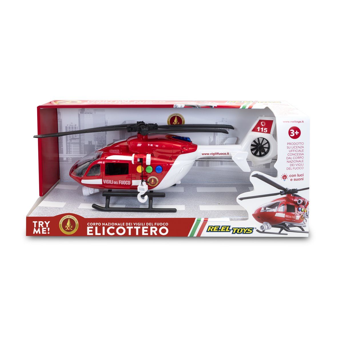 Reel Toys Elicottero Vigili del Fuoco con Luci e Suoni