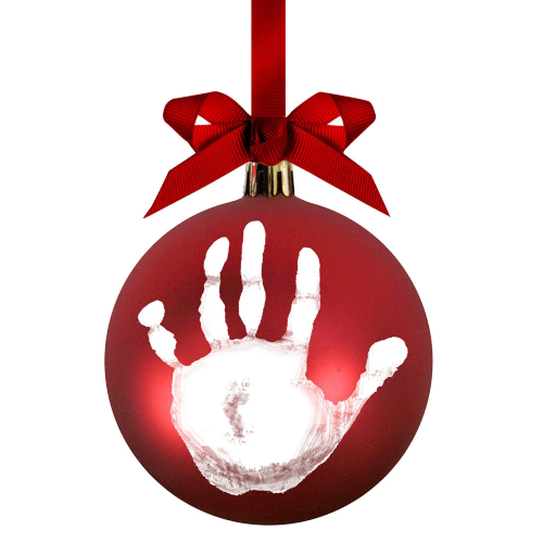 Pallina di Natale rossa da appendere all’albero personalizzabile con impronta e pennarello dorato